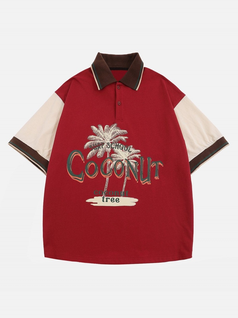 T Shirts Aelfric Eden Coconut Tree Print Polo Tee Cafe | ATE-97788755